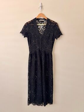 Amy Kuschel Black Lace Midi Dress with Short Sleeves 2